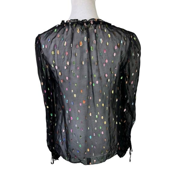 Diane Von Furstenburg DVF Lilian Metallic Dot Long Sleeve Sheer Blouse - Picture 4 of 12